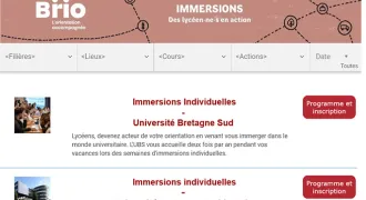 La page d'accueil du catalogue des immersions.